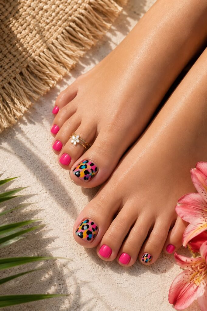 Hot Pink Leopard Pedicure for Bold Summer Days