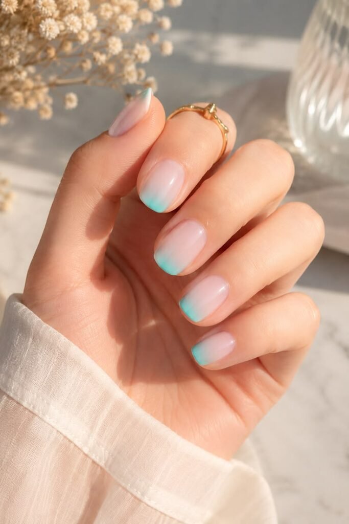 Baby Blue Fade Ombre Nails for a Clean, Minimal Summer Look