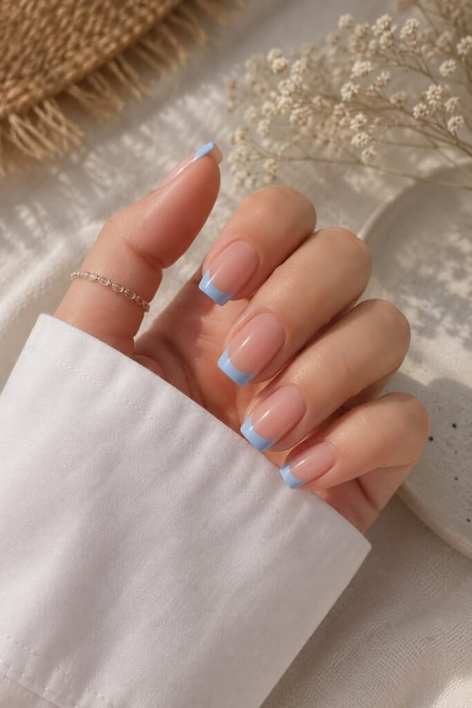 Baby Blue French Tips for a Fresh Summer Manicure