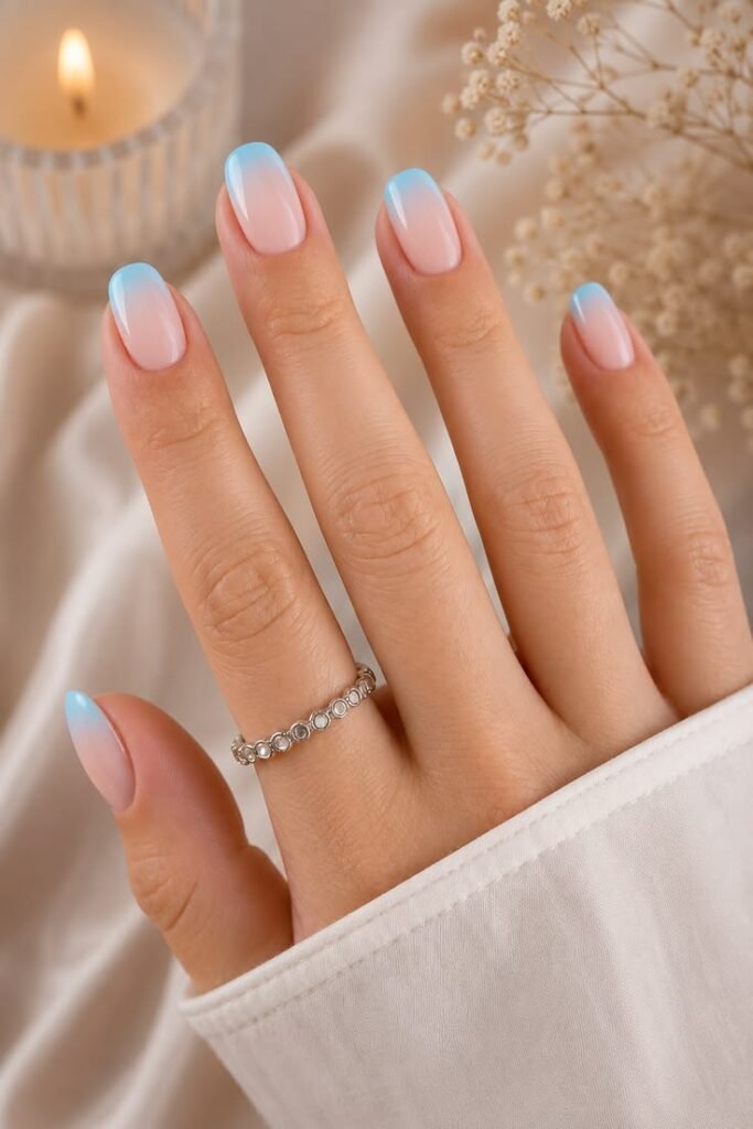 Baby Blue Ombre French Gel Nail