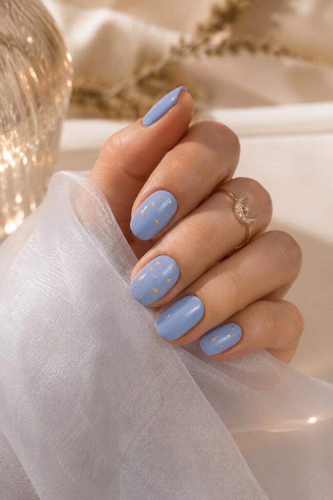 Baby Blue With Gold Leaf Flecks That Feel Like a Soft Luxury