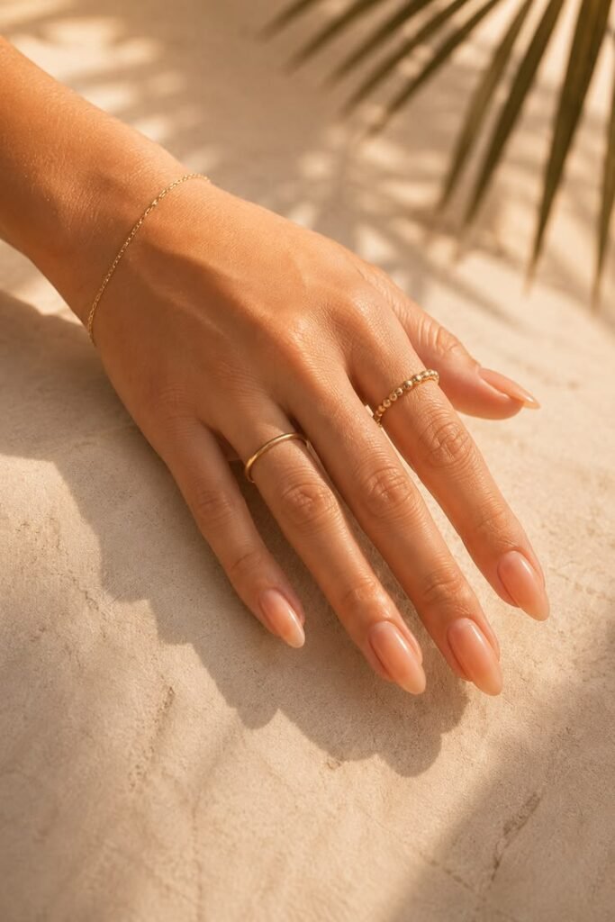 Bare Nude Almond Nails With Natural Glow
