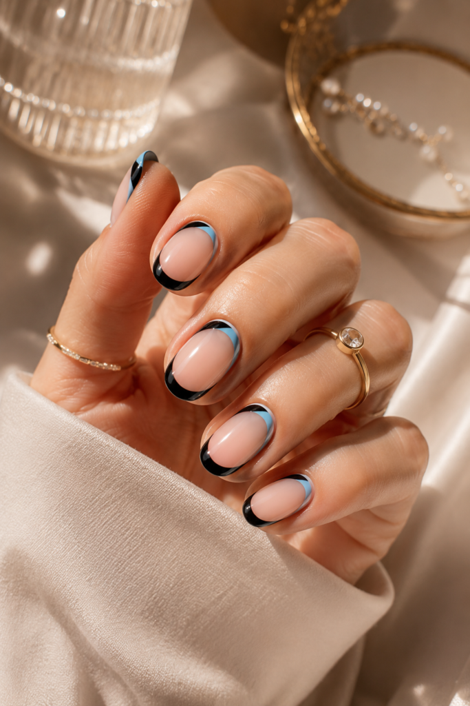 Black French Tips with Blue Accent