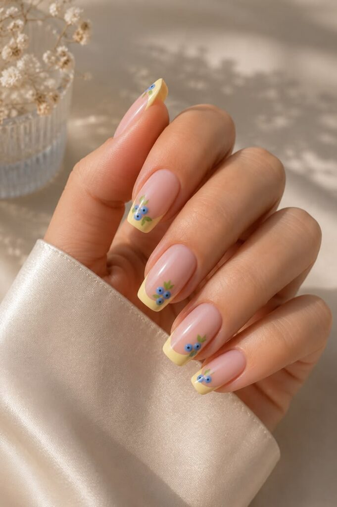 Blueberry French Tips on Nude Base for Fresh July Sweetness