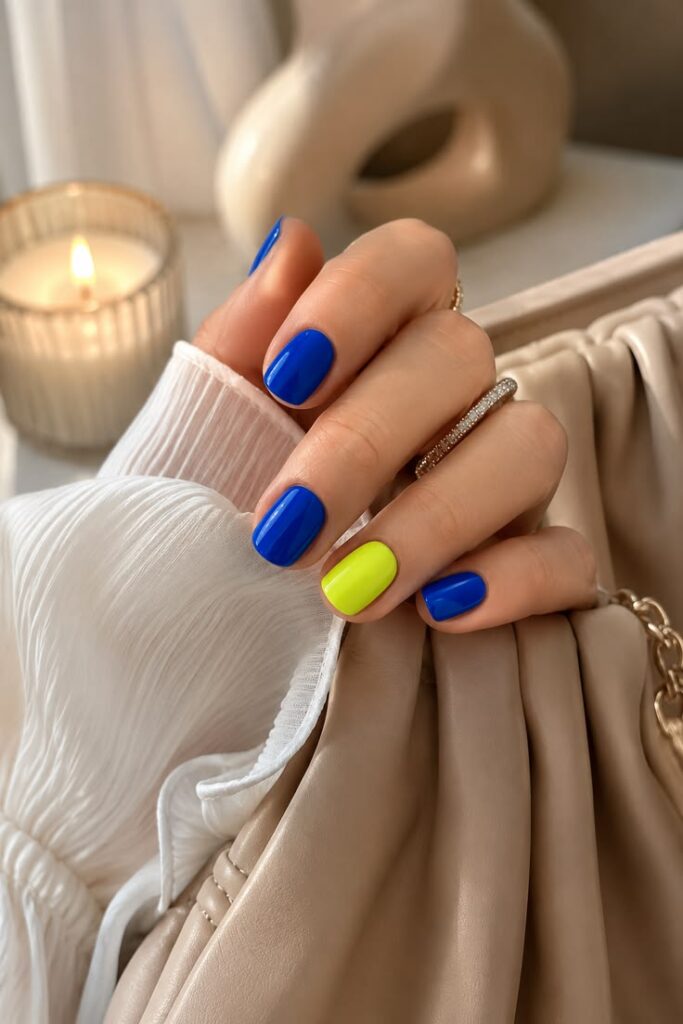 Bold Blue and Neon Yellow Color Block for Maximum Energy