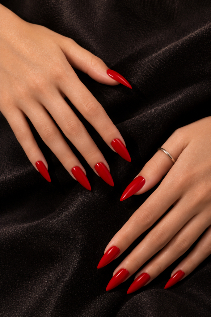 Bold Red Stiletto Nails With Glossy Finish