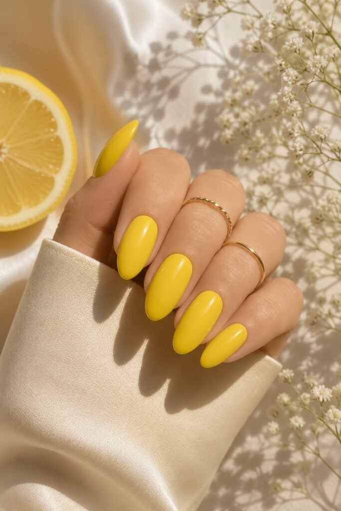 Bright Lemon Yellow Oval Nails for Summer 2026