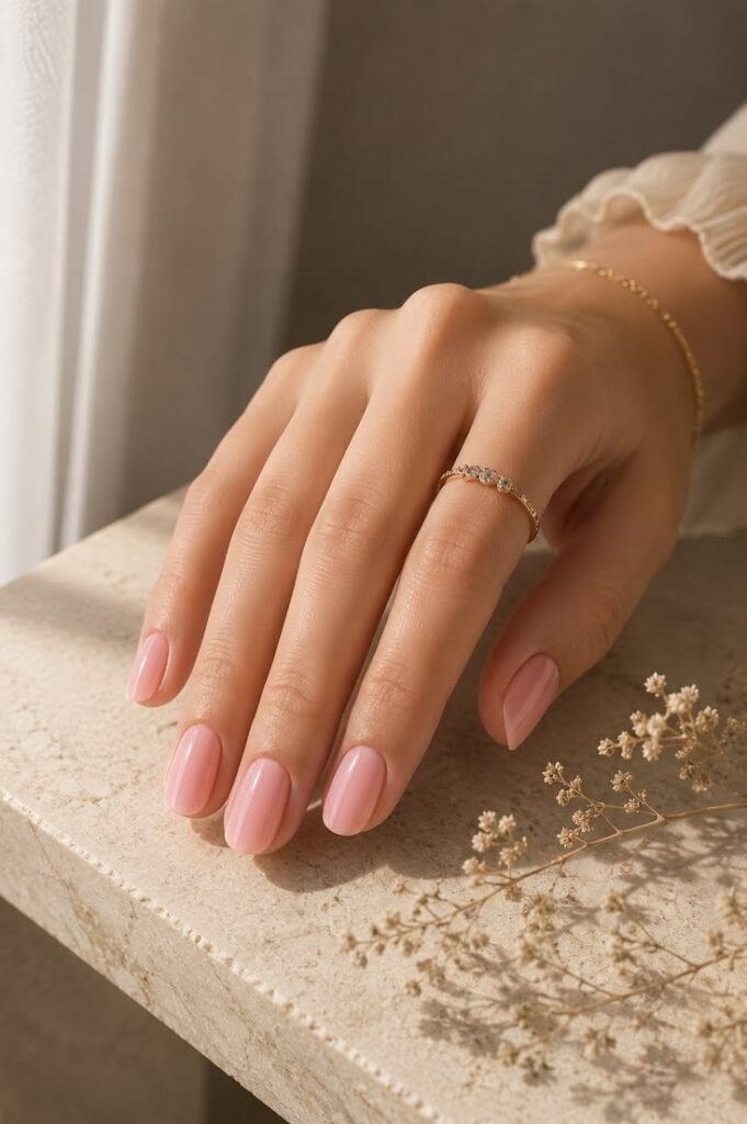 Classic Baby Pink on Short Round Nails