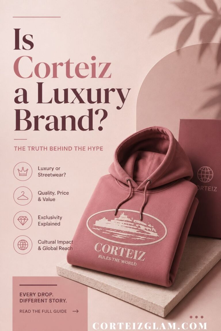Is Corteiz a Luxury Brand minimalist editorial featuring premium streetwear fashion in blush pink aesthetic with luxury clothing inspiration