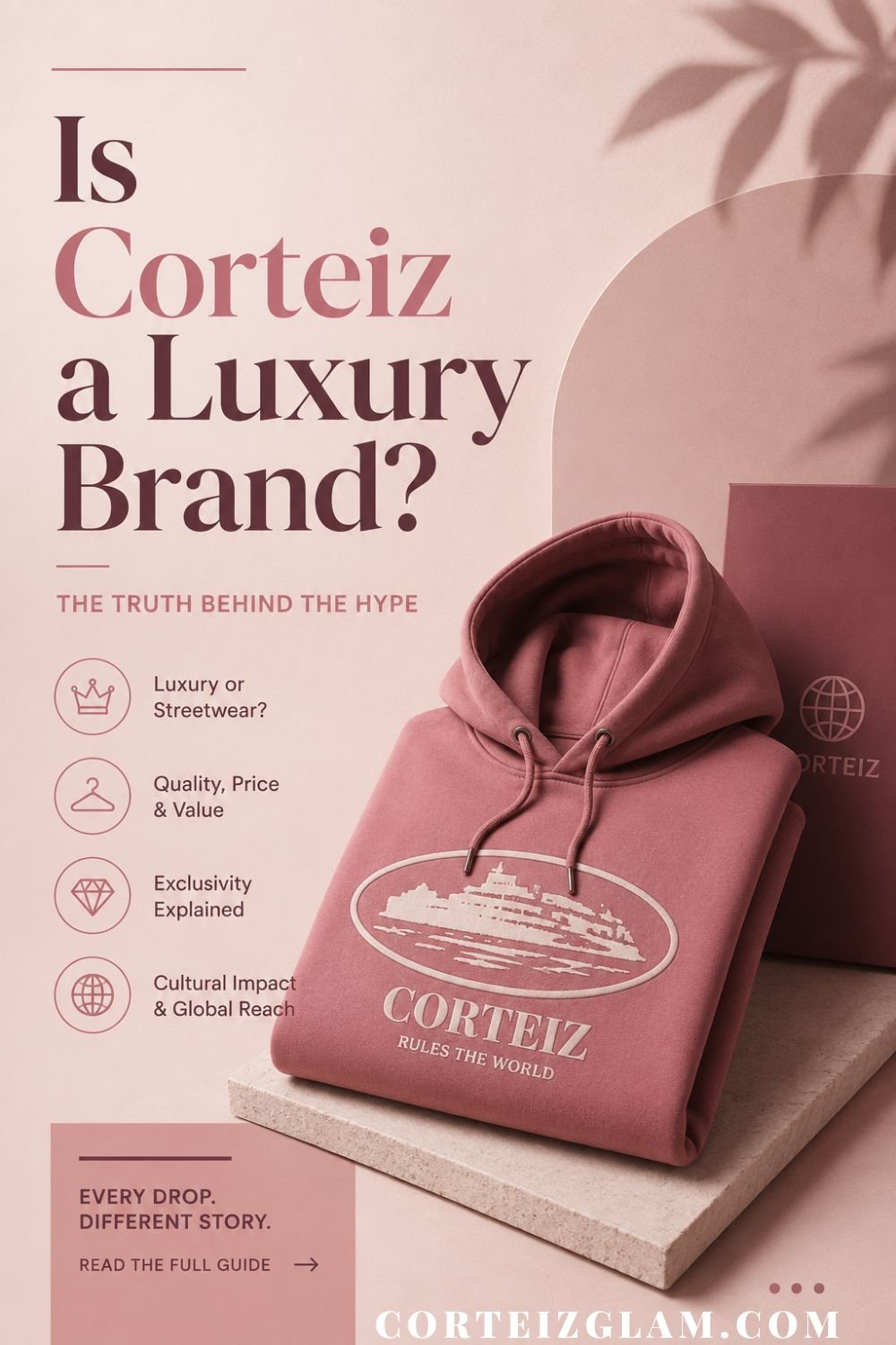 Is Corteiz a Luxury Brand minimalist editorial featuring premium streetwear fashion in blush pink aesthetic with luxury clothing inspiration