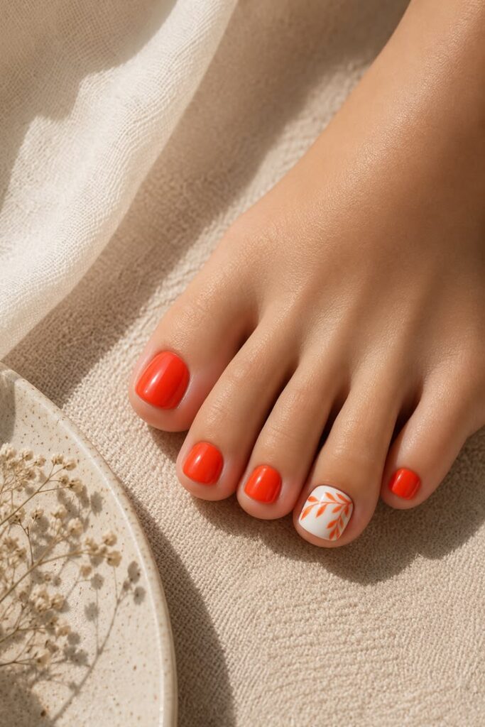 Coral Orange With White Leaf Accent