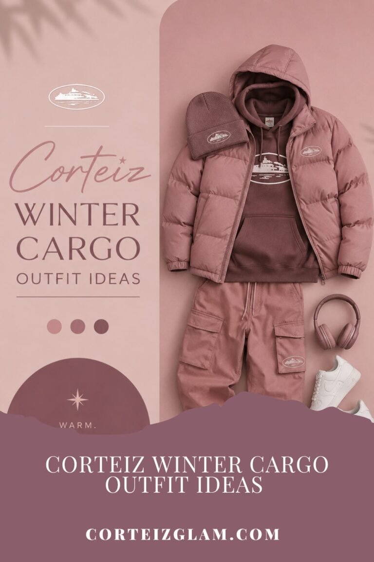 Corteiz Winter Cargo Outfit Ideas in Soft Mauve Aesthetic Style.