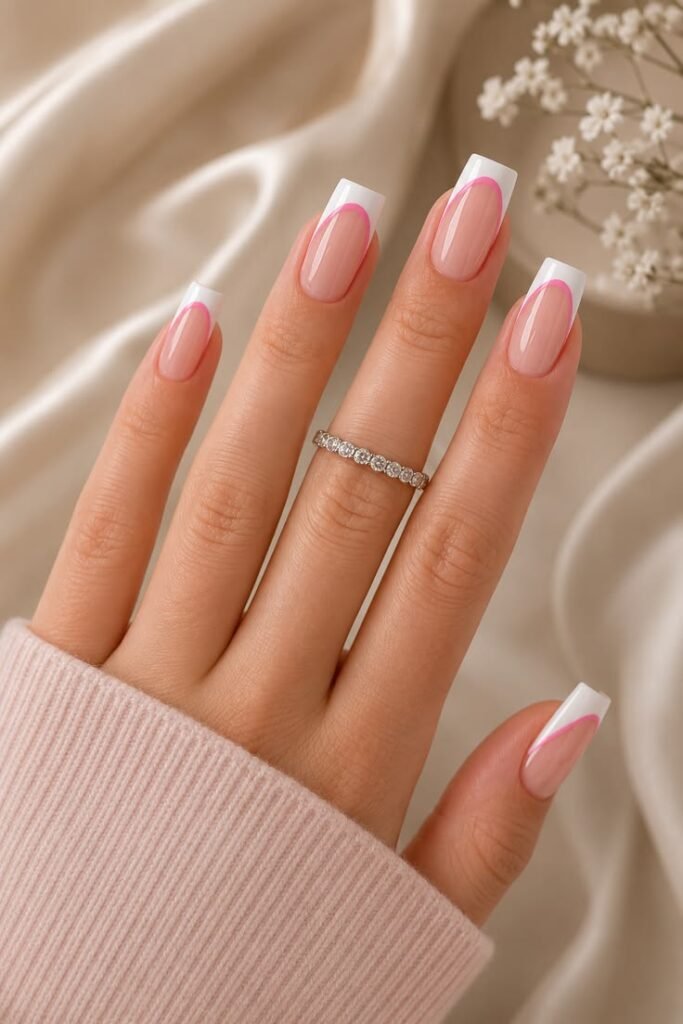 Double French Tip Pink and White Nails