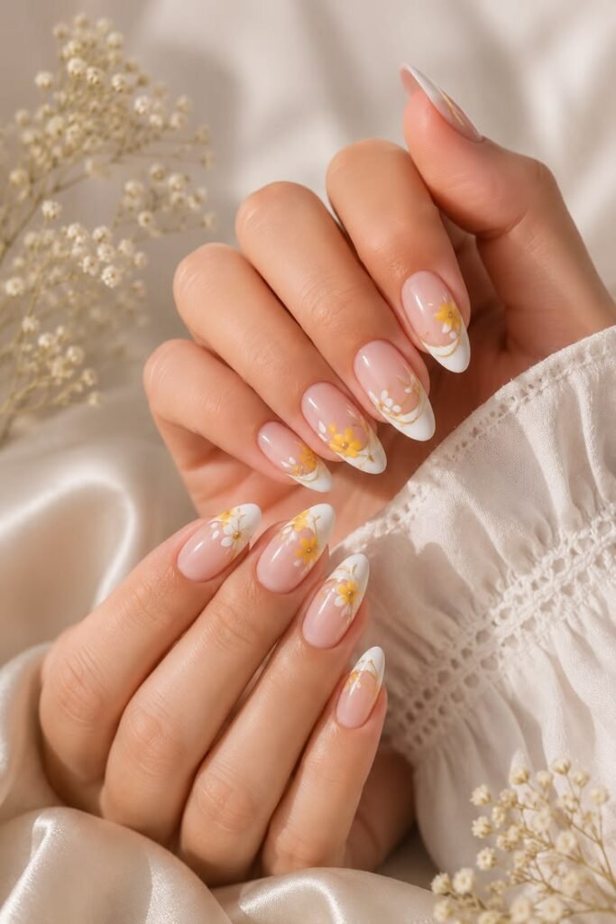 Floral Yellow French Tip Nails for Summer 2026