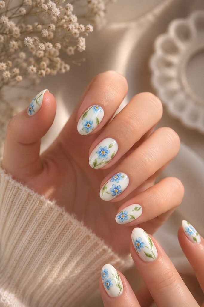 Forget-Me-Not Floral Gel Nails