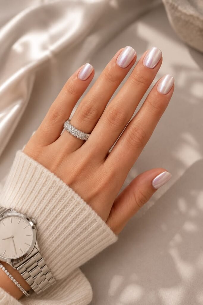 Glazed Pearl Chrome Short Nails