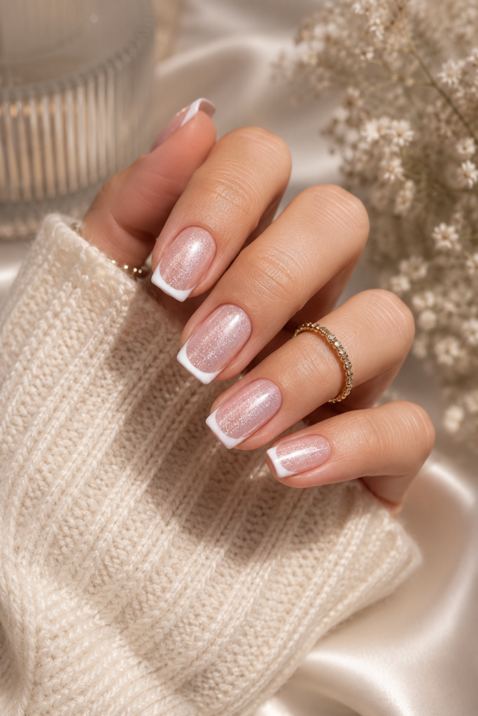 Glitter Base French Tip Nails