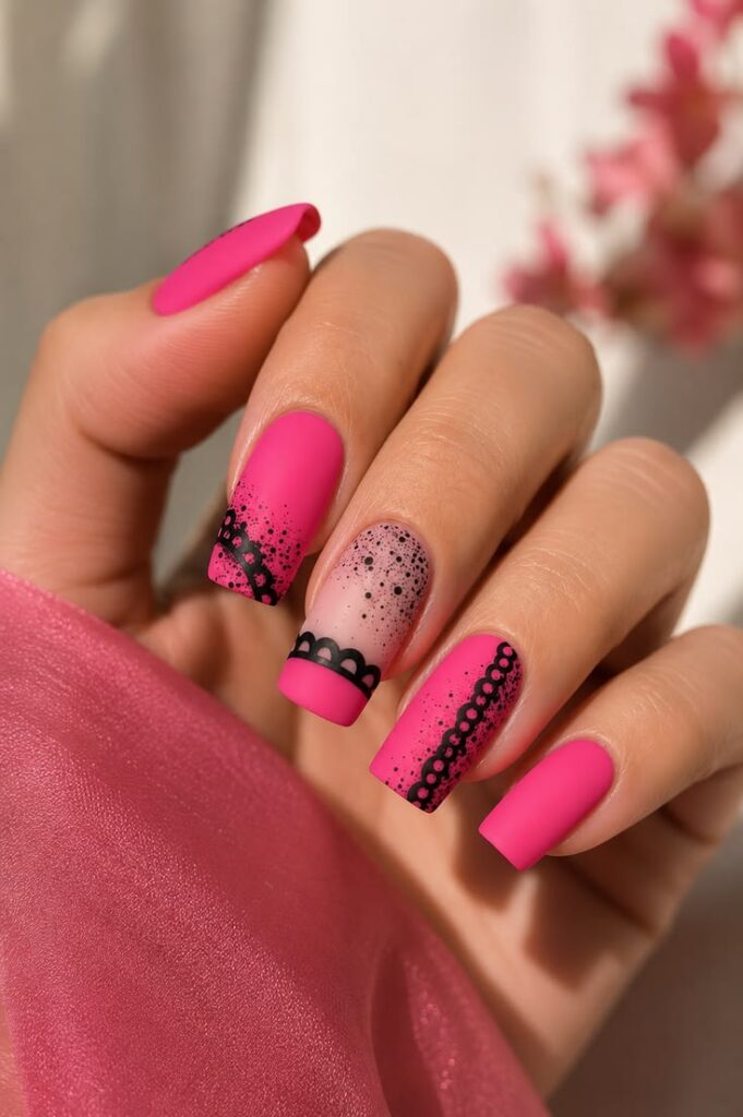 Hot Pink Matte With Black Lace Detail for Bold July Nights