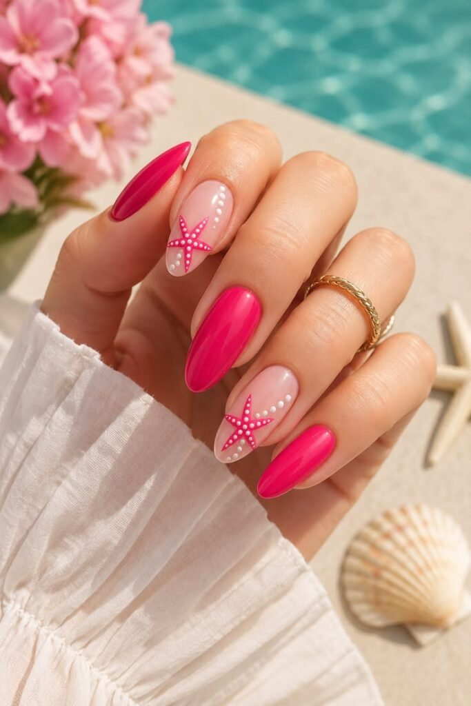 Hot Pink Starfish Beach Nails That Belong by the Ocean