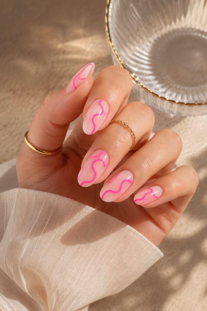 Hot Pink Swirl Lines on Nude That Whisper Y2K