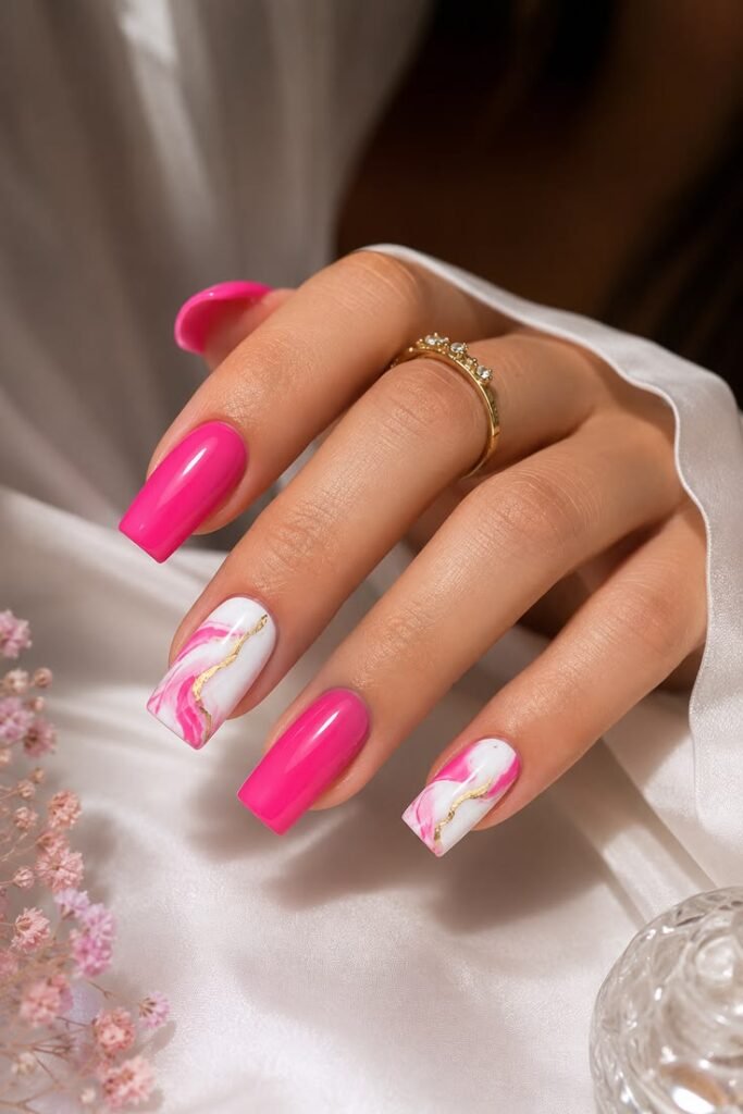 Hot Pink and Marble With Gold Veining