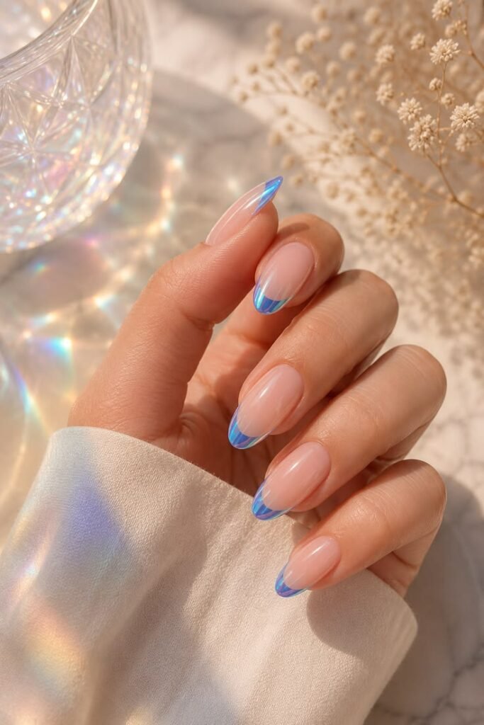 Iridescent Chrome French Tips for a Modern Summer Look