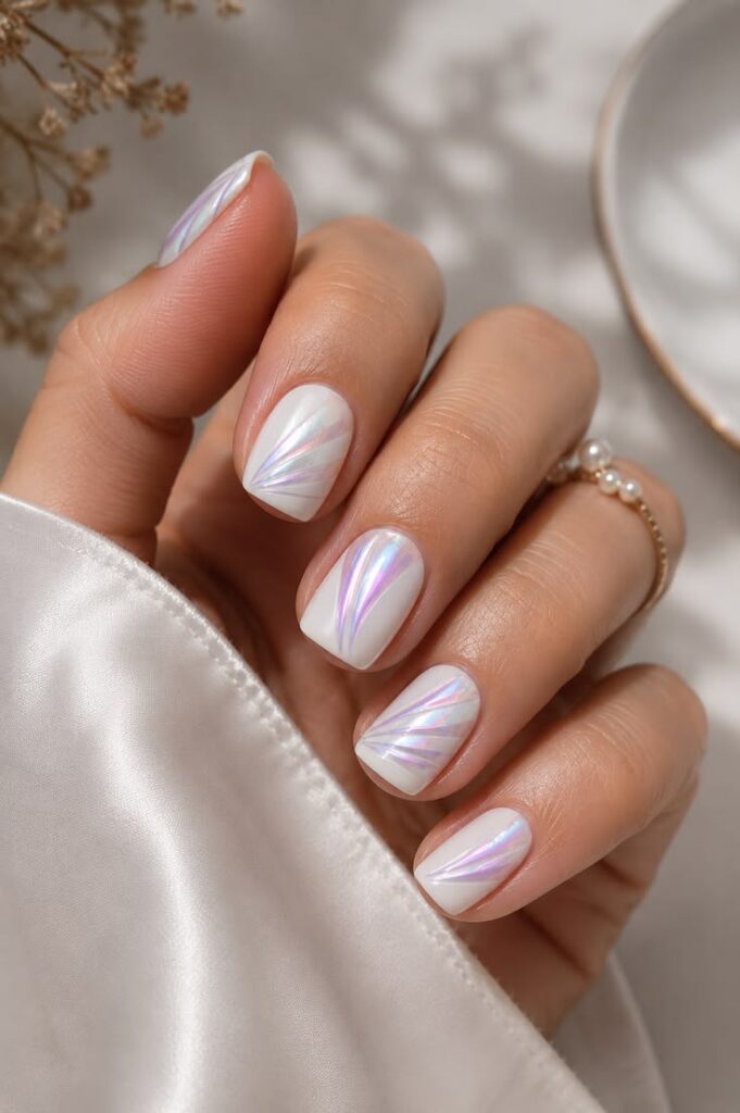Iridescent Fan Accent on White for Ethereal July Glow