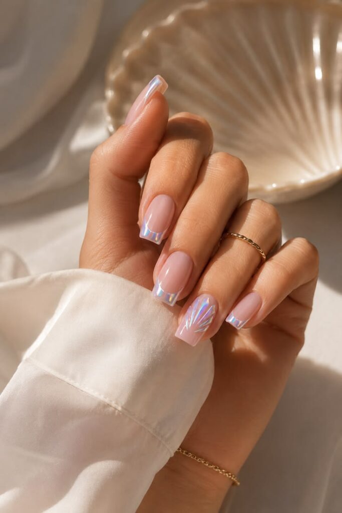 Iridescent French Tips With Mermaid Delicacy