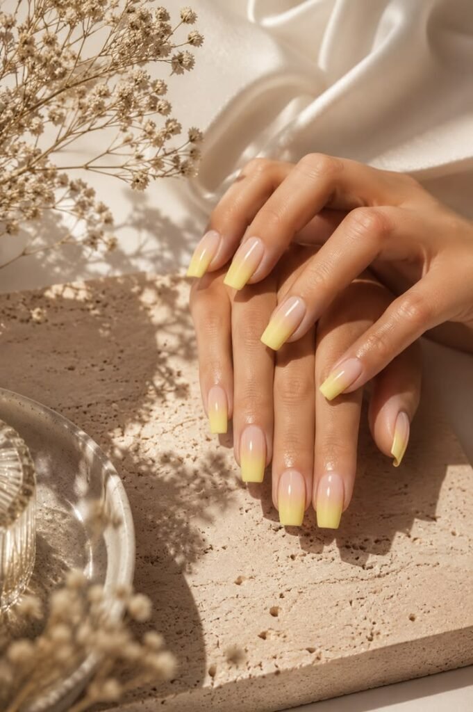 Lemon Yellow French Tip Ombre With a Cheerful Summer EdgeLemon Yellow French Tip Ombre With a Cheerful Summer Edge