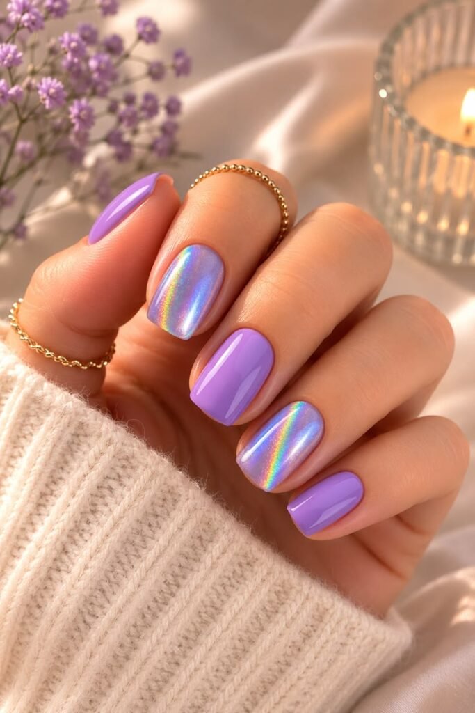 Lilac Chrome Gel Nails