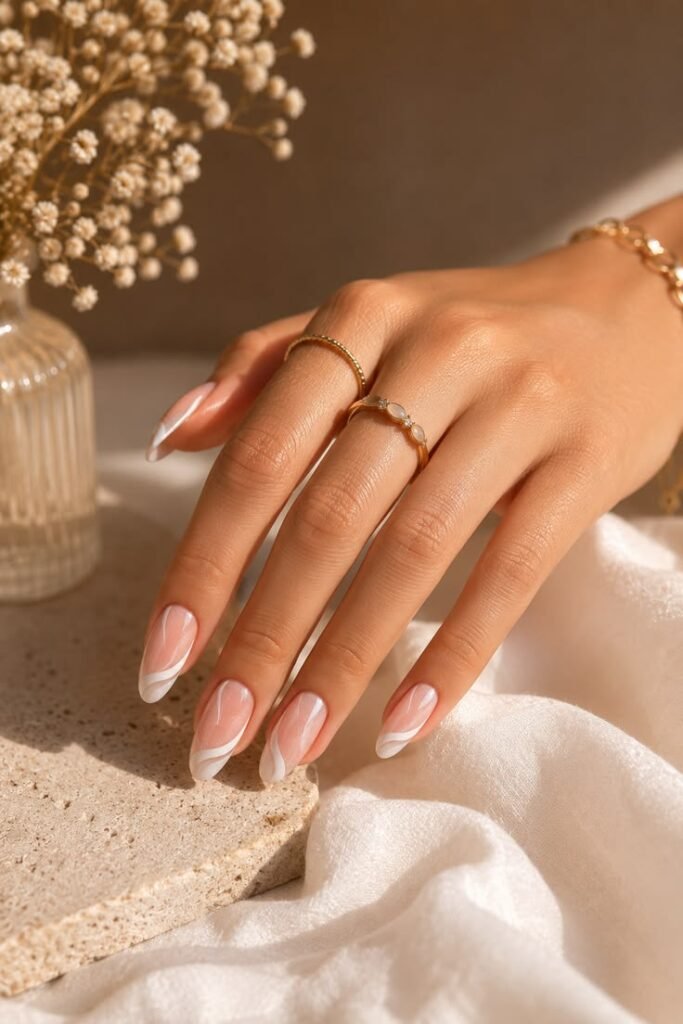 Lilac Swirl Almond Nails With Dreamy Marble Effect
