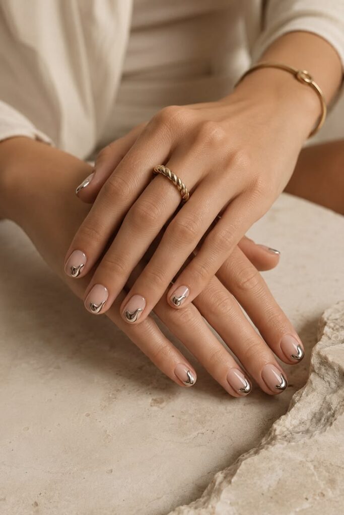 Liquid Chrome French Tips With That Molten Metal Vibe