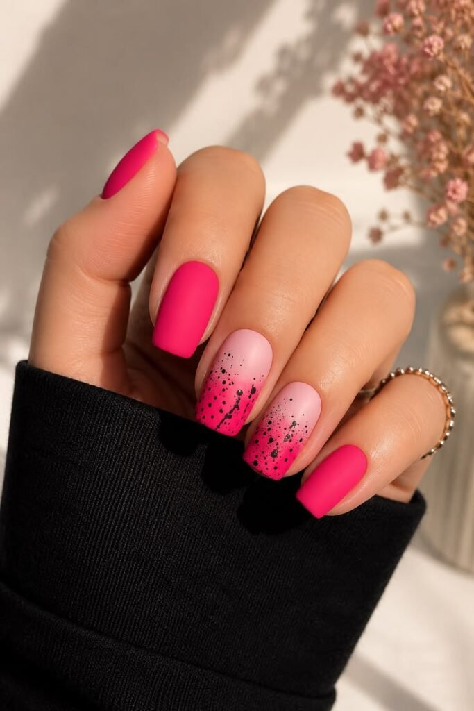 Matte Neon Pink With Black Splatter Art
