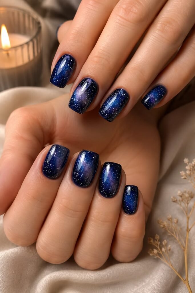 Midnight Navy Ombre Glitter Nails