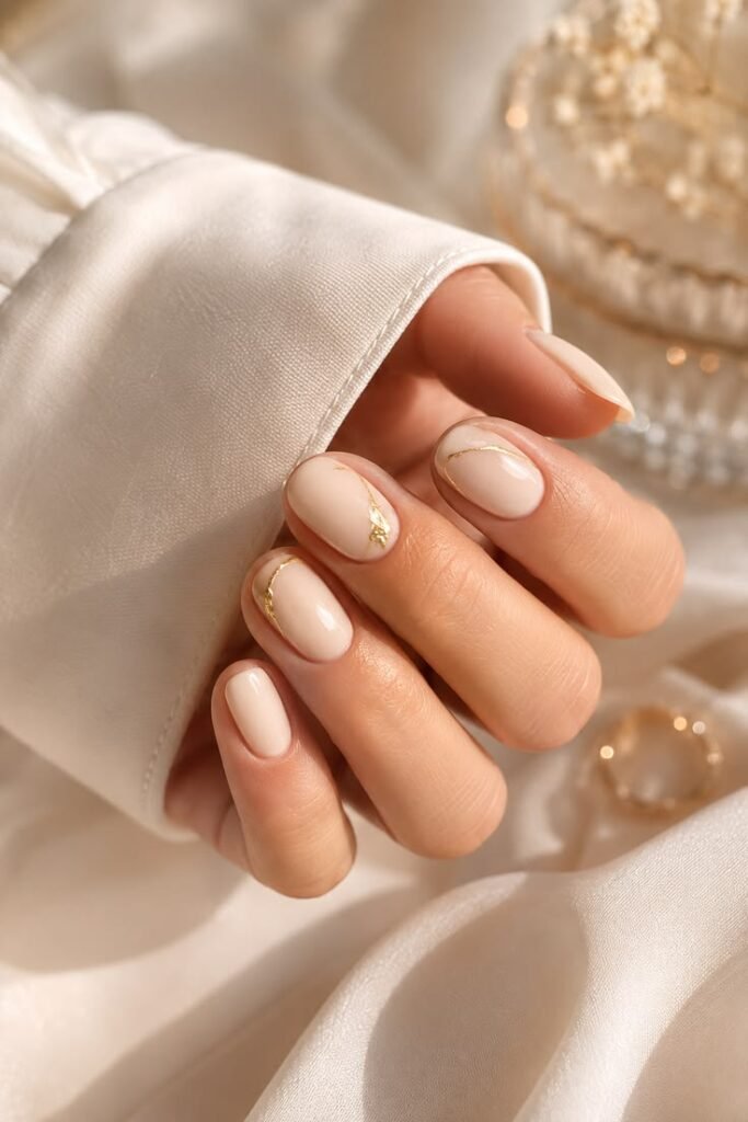 Milky Ivory Nails with Gold Accents