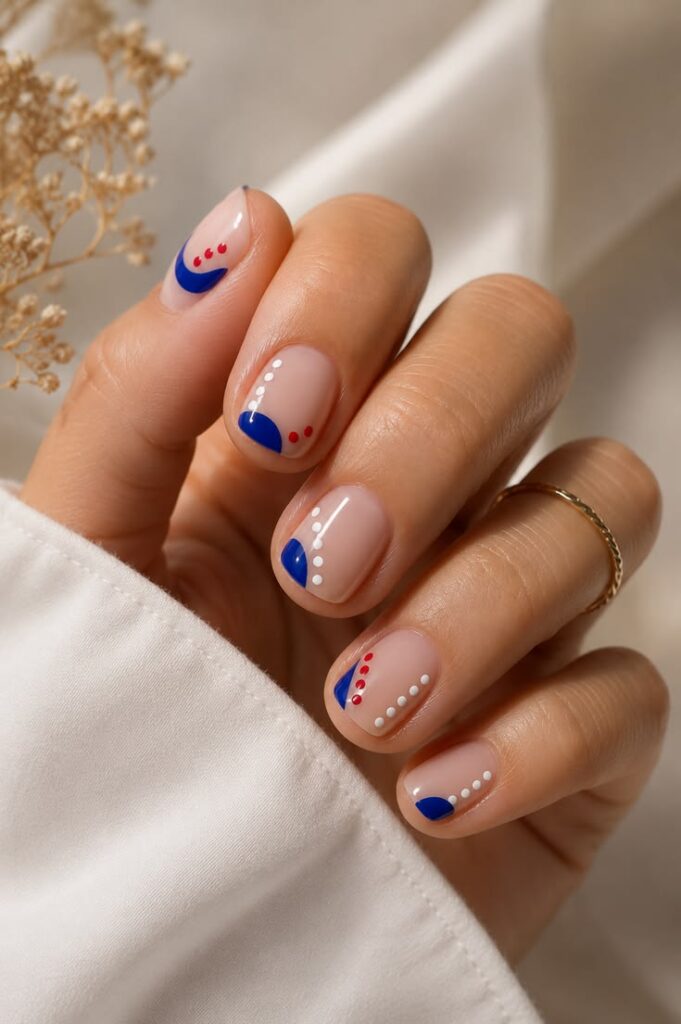 Minimalist Navy Dot Art With Red Accents for Understated July Spirit