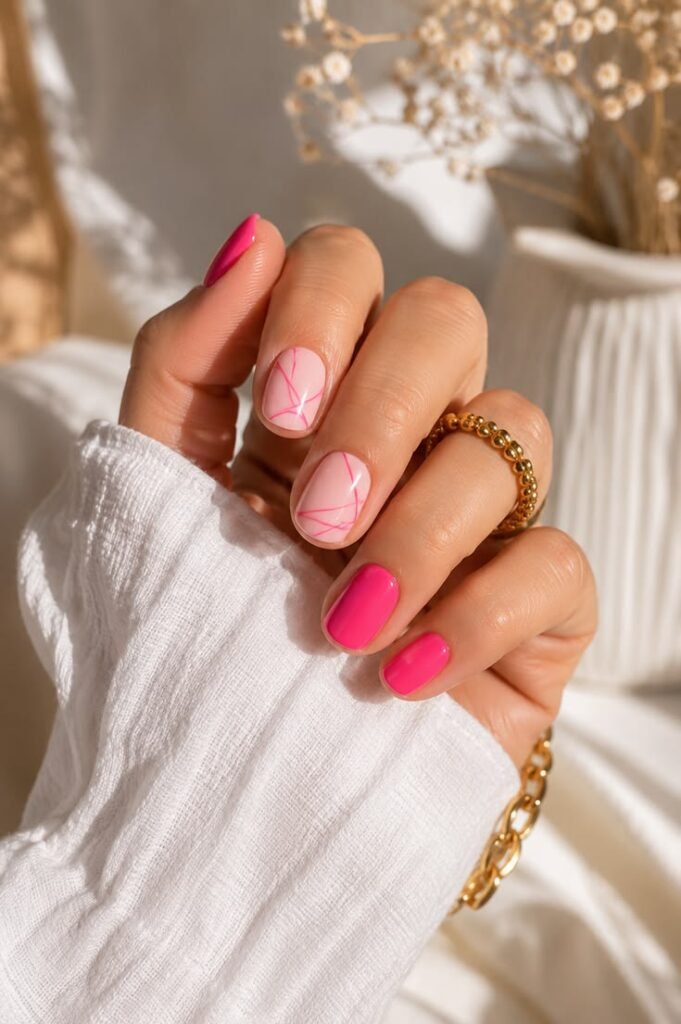 Minimalist Pink Line Art on a Nude Base