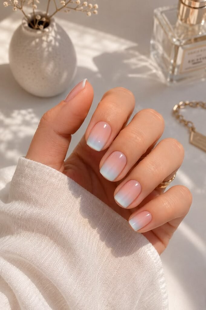Mint Green Short Ombre Nails With Fresh Coastal Calm