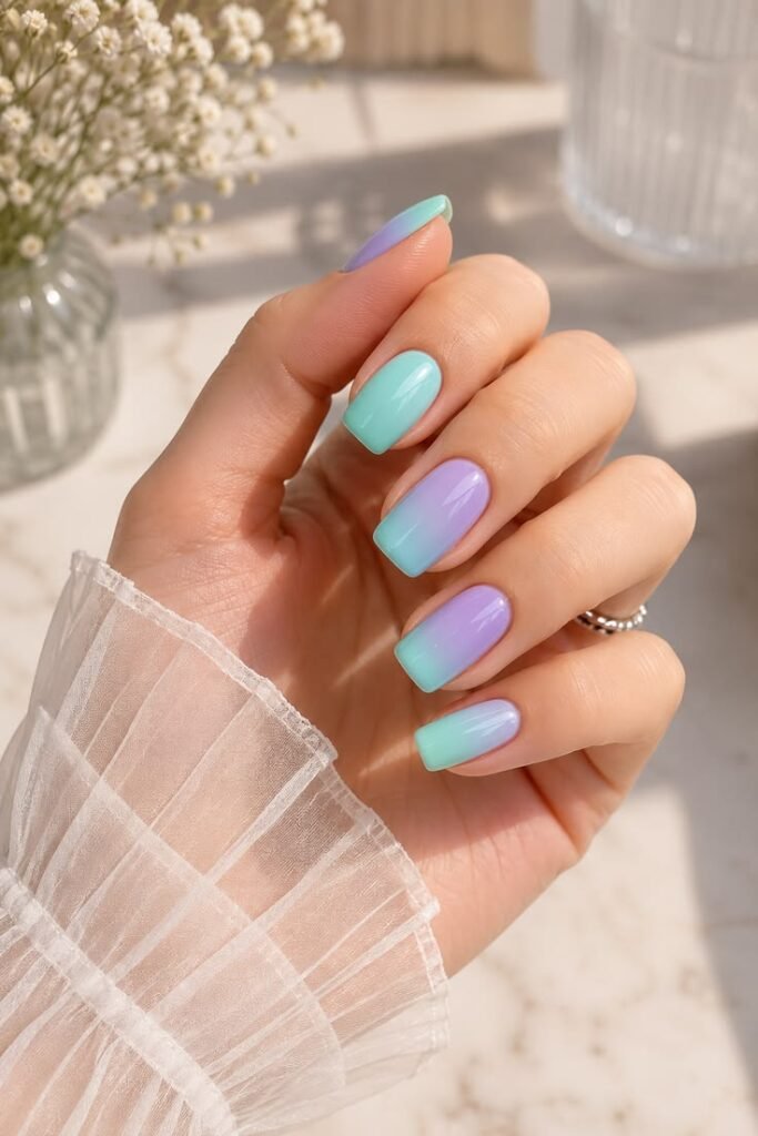 Mint and Lavender Ombre Nails With Dreamy Sorbet Vibes