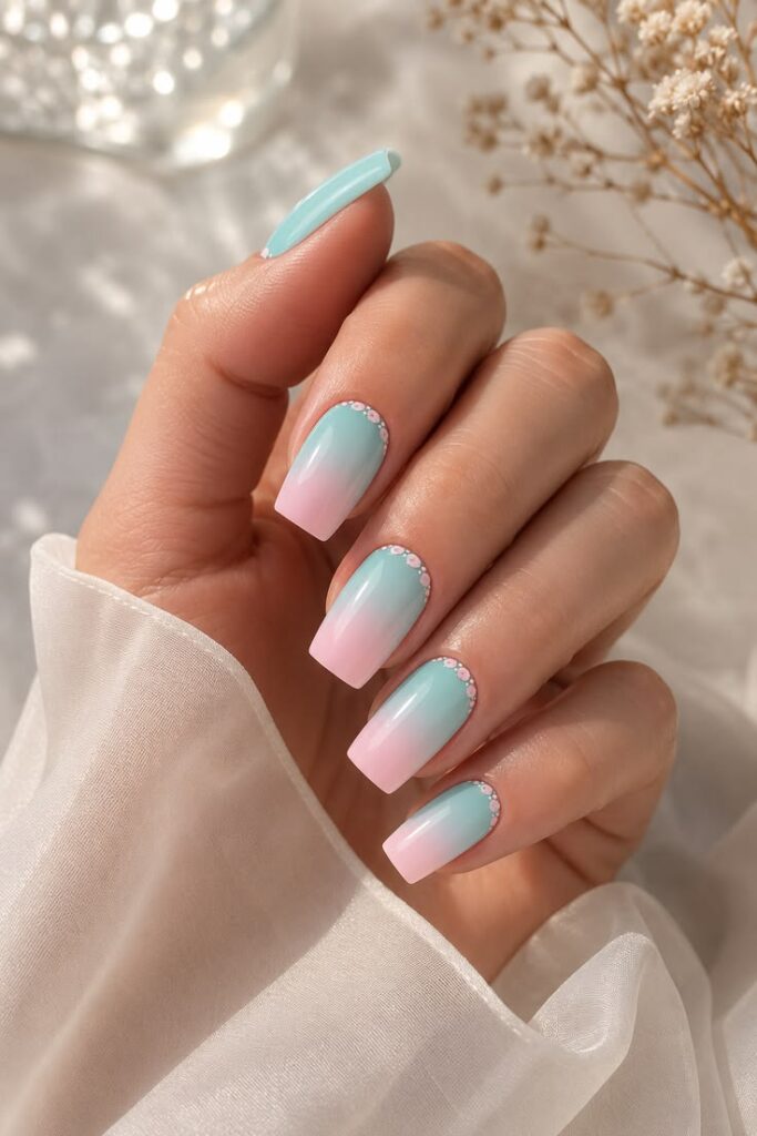 Mint and Pink Ombré With Crystal Accents