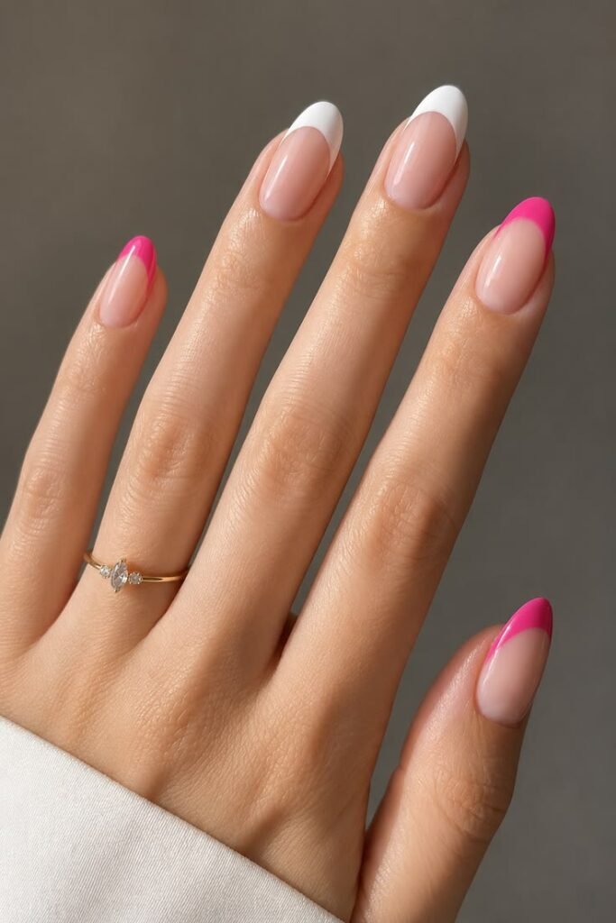 Mix-and-Match Pink French Tip Nails