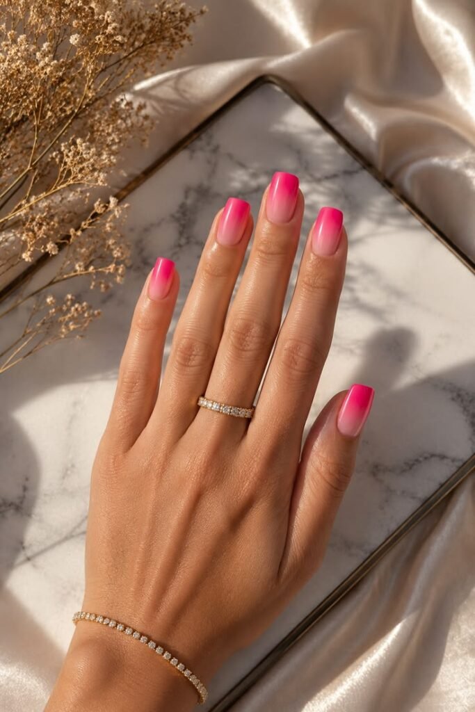 Neon Pink French Ombre Nails With Short Chic Appeal