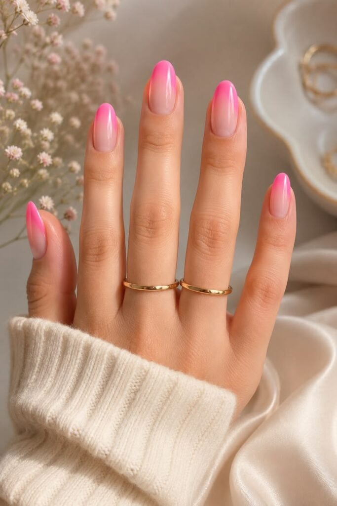Neon Pink French Tip Nails