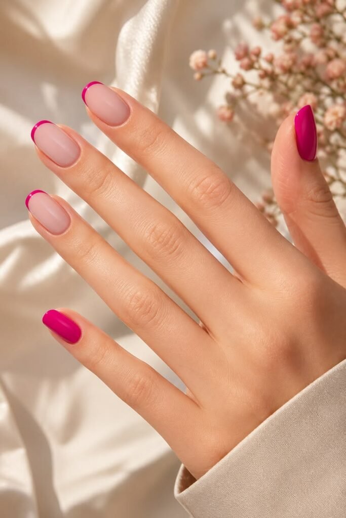 Neon Pink French Tip Nails