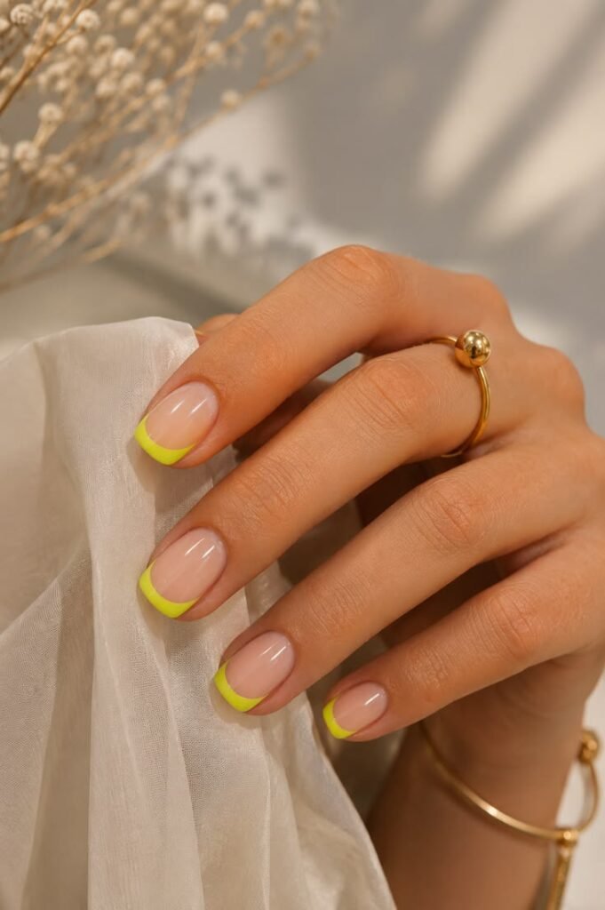 Neon Yellow French Tip Nails