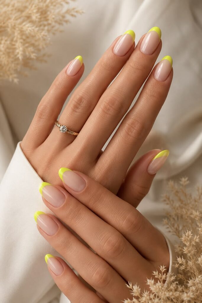 Neon Yellow French Tips With Summer Punch