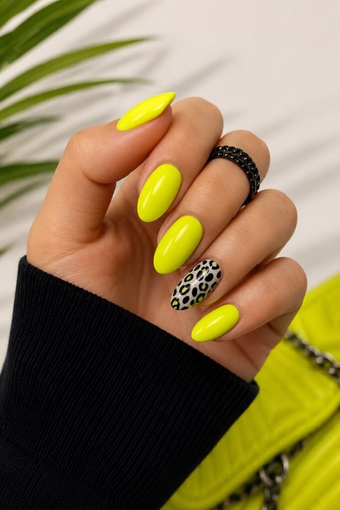 Neon Yellow Leopard Accent Nails for Summer 2026