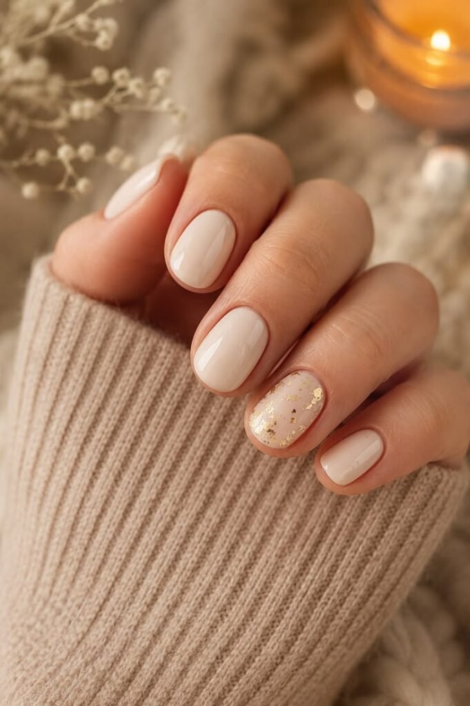 Nude Gel Nails with Gold Foil Accents