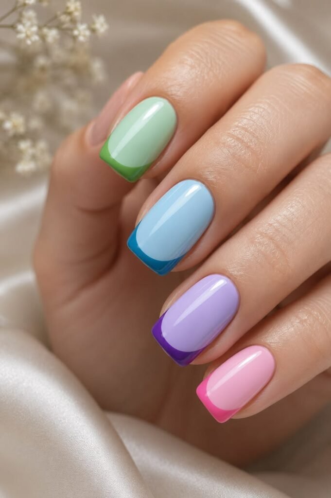 Pastel Rainbow French Tip Nails