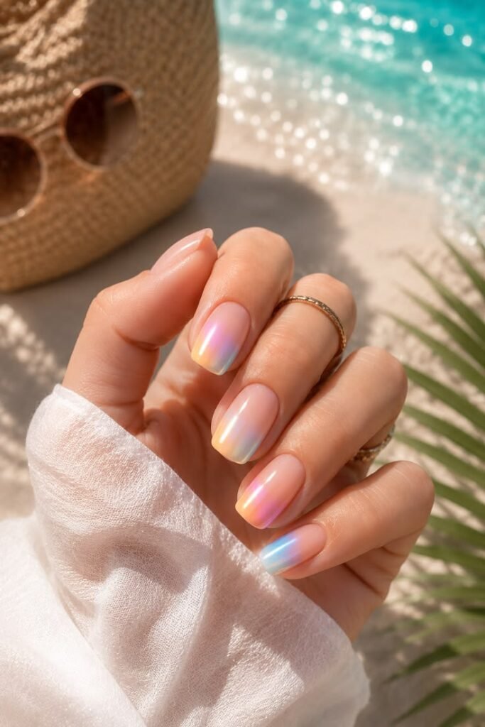 Pastel Rainbow Ombre Nails for the Ultimate Vacation Mood
